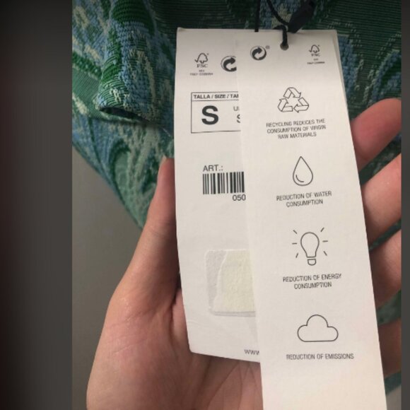 NWT ZARA Jacquard Green Patterned Ruffled Top Sz S - Picture 3 of 7